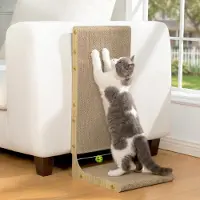 Merkloos Tiragraffi per gatti - Forma a L - Per gatti da interno - Tiragraffi con giocattolo e cuccia in cartone, design in legno