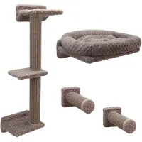 Merkloos Parete per arrampicata per gatti - 4 pezzi - Grigio - Con cuccia morbida imbottita