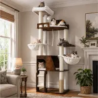 Merkloos Tiragraffi gatto - Legno - 167 cm - Modello ad angolo - Con cuccia