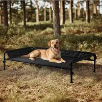 OEM Letto rialzato per cani, modello L, con bordo su 3 lati, realizzato in rete, dimensioni 124x77x31 cm, colore nero