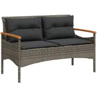 vidaXL Panchina da giardino con cuscini 116x62,5x74 cm in poly rattan grigio