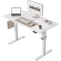 Equivera Scrivania regolabile in altezza 100 x 60 cm. Scrivania elettrica con 2 vani contenitore, scrivania per ufficio, tavolo bianco per computer