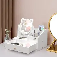 Equivera Organizzatore da tavolo con specchio - bianco PVC - 360° girevole - perfetto per soluzioni di stoccaggio