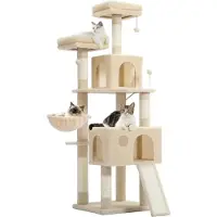 StarTech.com Albero per graffi grande, ideale per gatti domestici - Torre da arrampicata XL - 5 livelli, altezza 162 cm - Pali per graffi in legno - Zone relax imbottite e rifugio - Colore beige