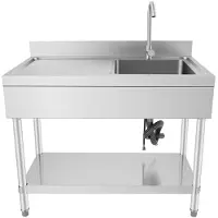 StarTech.com Lavello da cucina indipendente, con un solo vano in acciaio inossidabile 304, completo di rubinetto, ripiano inferiore, dimensioni 100x60x80 cm, capacità di carico 300 kg, colore argento