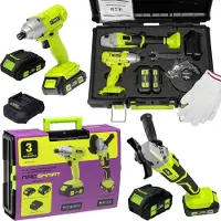 Nac SMART NS-SET3-20V: Set composto da avvitatore a percussione, smerigliatrice angolare, 2 batterie e caricabatterie rapido da 20V (codice prodotto: 5905842533394)