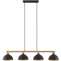 LINDBY lampada a sospensione Tirzana, a 4 luci, nero, metallo, legno