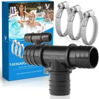 Kaiserwerk GmbH Set di raccordi a T Villkin 32 mm - Incl. 3 fascette stringitubo | Adattatore a T 32 mm per piscina, laghetto e pompe