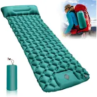 LTPRTZ Tappeto da campeggio gonfiabile - Cuscini per materassini ad aria - Dormire all'esterno - Pompa integrata a pedale - 190 x 65 cm - Grigio