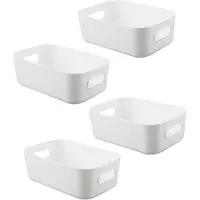 LTPRTZ Contenitori in plastica - Cesti organizzatori - Per ottimizzare lo spazio - Design impilabile - Confezione da 4 pezzi, dimensioni 20x14x7 cm - Colore: bianco