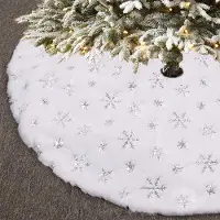 Merkloos Copertura per albero di Natale alta 120 cm, con motivo di fiocchi di neve, realizzata in peluche sintetico