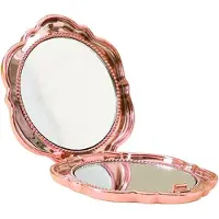 Markenlos Specchio da tasca a forma di fiore, specchio per il trucco, doppio lato, ingrandente, argento
