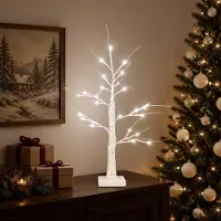 Syfax Albero di Natale in betulla con LED 2 pz Bianco 10 x 10 x 58 cm