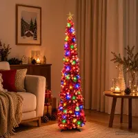 Syfax Albero di Natale LED pop-up con stella 120 cm 50 LED PET Rosso