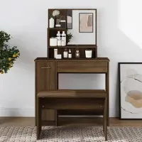LTPRTZ Parrucchiere con specchio - Tavolo da trucco - Store cosmetica - Spazioso spazio di archiviazione - 865x35x136 cm - Rovere marrone
