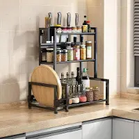 WAN Portaspezie da pavimento - Organizzatore per la cucina - Contenitore per la cucina - 3 ripiani con ganci - Ampia capacità - Nero