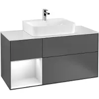 Villeroy & Boch Finion meuble sous-lavabo, 3 tiroirs, élément d'étagère en bas à gauche, 1200x603x501mm, élément d'étagère Anthracite Matt Lacquer, Glass White Matt, F161GKGK, F161GKGK