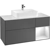 Villeroy & Boch Finion meuble sous-lavabo, 3 tiroirs, élément d'étagère en bas à droite, 1200x603x501mm, élément d'étagère White Matt Lacquer, Glass White Matt, F171MTHB, F171MTHB