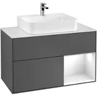 Villeroy & Boch Finion meuble sous lavabo, 2 tiroirs, élément d'étagère en bas à droite, 1000x603x501mm, élément d'étagère Black Matt Lacquer, Glass White Matt, F121PDMT, F121PDMT