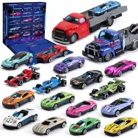 Sumsoltic Calendario dell'Avvento con 24 Veicoli Giocattolo Emozionanti 24 Giorni di Sorprese per Bambini Natale Countdown Scatola Giochi per Bambini