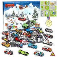 Sprinlot Calendario dell'Avvento Auto Bambini Gioco di Corsa con Medaglia Cartello Stradale Cars Calendario di Natale Regali 3-12 Auto da Corsa