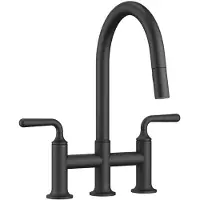 Dornbracht Mitigeur pont à trois trous VAIA à commande par tirage vers le bas avec fonction douche, portée de 240 mm, 19870809-33, 19870809-33