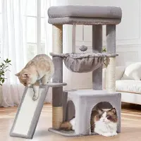 Merkloos Tiragraffi per gatti - 90 cm - Piattaforma con amaca e cuccia - Sisal