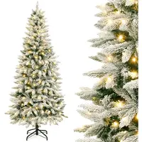 Merkloos Albero di Natale artificiale - Stretto - Con luci e effetto neve - 180 cm - Bianco caldo