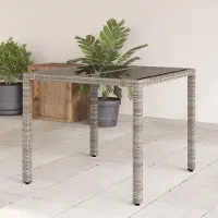 LTPRTZ Tavolo da giardino - Tavolo esterno - Cena esterna - Piano in vetro temprato - 90x90x75 cm - Grigio