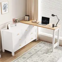 LTPRTZ Scrivania con cassettiera - Tavolo da salotto - Organizzare i compiti a casa - 360 gradi girevole - 120x40x70cm - Look rovere bianco