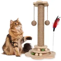 Merkloos Tiragraffi per gatti - 4 in 1 - In legno e sisal - Con palla sospesa - 29 x 46 cm - Per interni