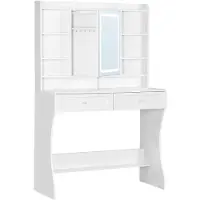 StarTech.com Comò da trucco - Tavolino da trucco con specchio - 3 luci LED - 2 cassetti - Scomparti aperti - Scatola porta gioielli - Dimensioni: 140 x 90 x 40 cm - Bianco