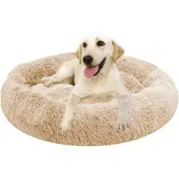 Markenlos Cuccia per cani in peluche, forma a ciambella, diametro 70 cm, color beige, con bordo rialzato, adatta a cani e gatti