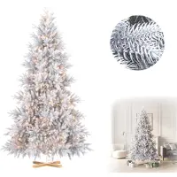 VA-Cerulean Albero di Natale artificiale , 180 cm, bianco, realizzato al 100% in PE, con rami automatici, illuminazione LED preinstallata e base in legno