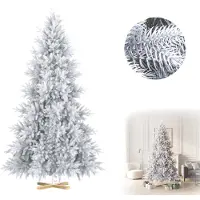 VA-Cerulean Albero di Natale artificiale , 225 cm di altezza, colore bianco, realizzato al 100% in PE, con rami automatici e senza illuminazione, dotato di base in legno