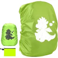 Markenlos Copertura impermeabile per zaino, da 26 a 40 litri, riflettente, verde, con motivo dinosauro