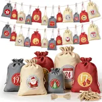 Merkloos Calendario dell'Avvento da riempire per bambini, disponibile in 4 dimensioni, composto da sacchetti di juta con i numeri da 1 a 24