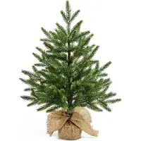 Merkloos Albero di Natale da tavolo - Altezza 60 cm - Verde - Mini albero artificiale con rami PE e base in juta
