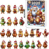 LTPRTZ Ciondolo pollo - Decorazione natalizia animale - Calendario dell'Avvento conto alla rovescia - 24 giorni sorpresa - Materiale acrilico - Multicolore