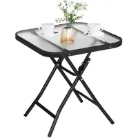 StarTech.com Tavolino pieghevole per balcone - Piccolo tavolo da esterno - Vetro di sicurezza da 5 mm - Struttura in metallo nero - Per 2 persone - Pieghevole - Capacità di carico: 50 kg - Nero trasparente