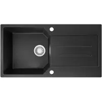 StarTech.com Lavello da cucina in granito composito - Vasca singola - 86 x 45 cm - Da appoggio - Due fori per rubinetteria - Superficie spazzolata - Nero