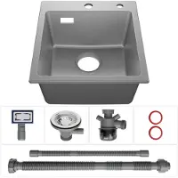StarTech.com Lavello da cucina - Lavello in granito - 40 x 45 cm - Vasca singola - Formato quadrato - Montaggio a incasso - Senza rubinetto - Grigio