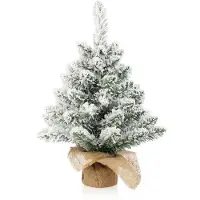 Merkloos Albero di Natale decorativo artificiale - Plastica - Verde, bianco e marrone - ca. 48 cm - Per tavolo e davanzale