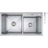StarTech.com Lavello da cucina - Doppia vasca - 75 x 45 cm - Acciaio inossidabile 304 - Montaggio a incasso - Superficie satinata - Senza rubinetto - Argento chiaro